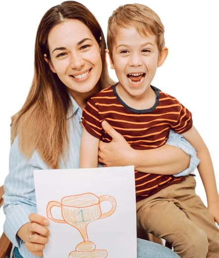 EduVetta Parent Feature Image - Mother and son holding student drawing