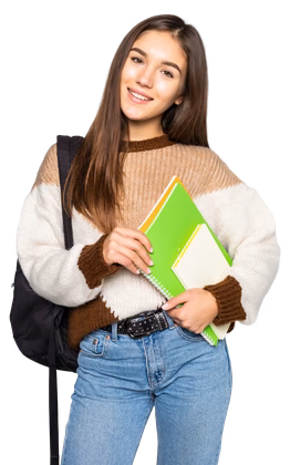EduVetta Student Feature Image - Smiling student with notebooks ready to learn