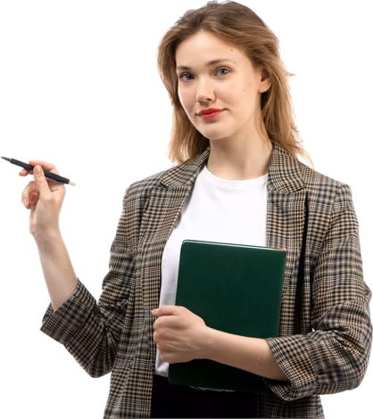 EduVetta Teacher Feature Image - Teacher in blazer holding notebook and pen